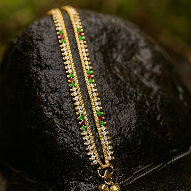 White Stone Stunning Gold Look Anklets - ANK - 1123