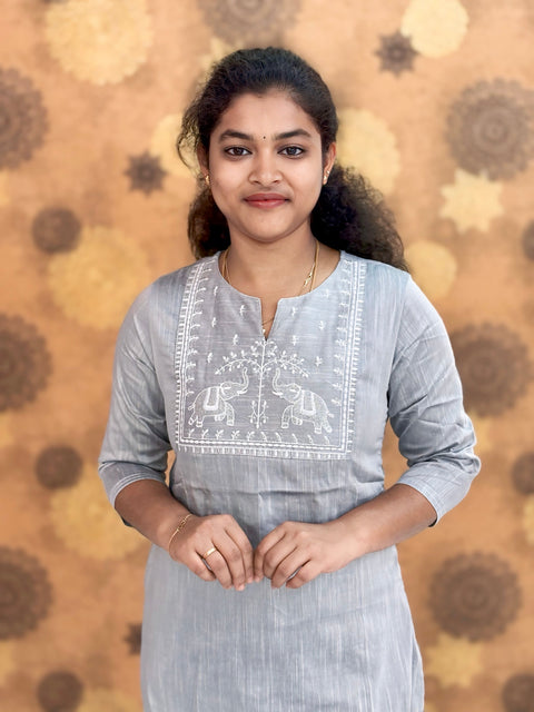 Embroidery Silk Cotton Kurtis - 0004