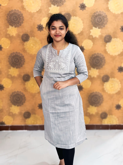 Embroidery Silk Cotton Kurtis - 0004