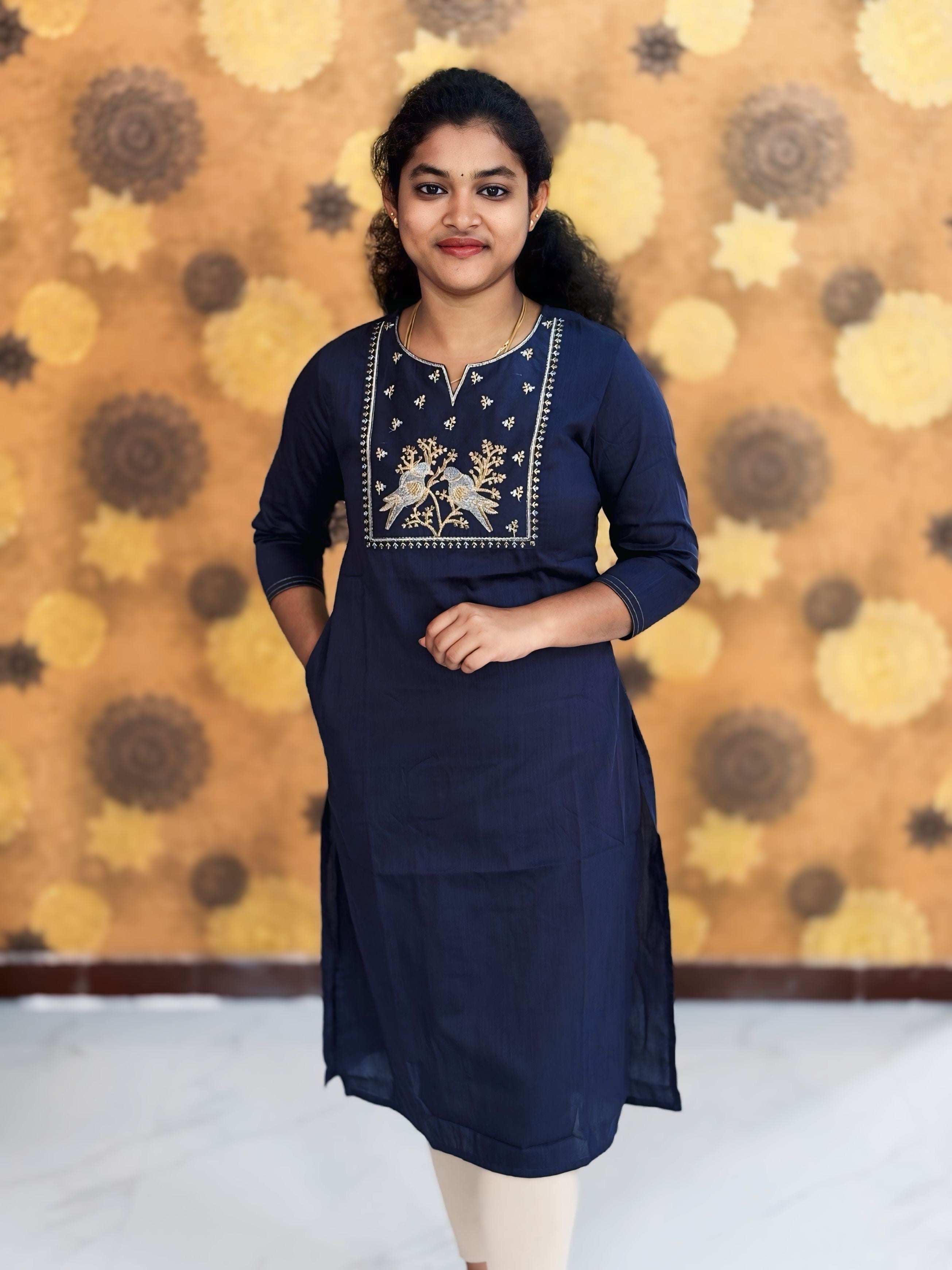 Embroidery Silk Cotton Kurtis - 0005