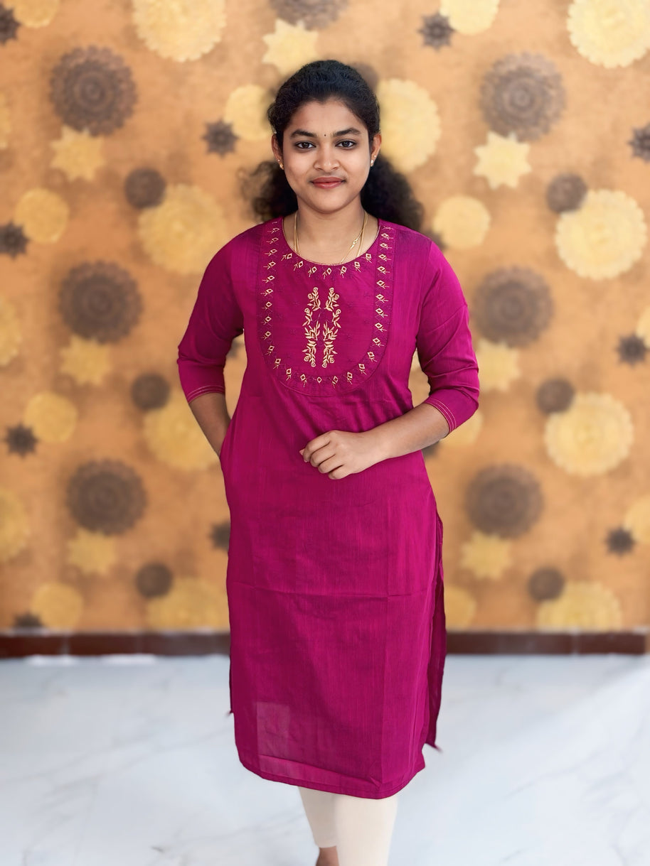 Embroidery Silk Cotton Kurtis - 0001