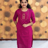 Embroidery Silk Cotton Kurtis - 0001
