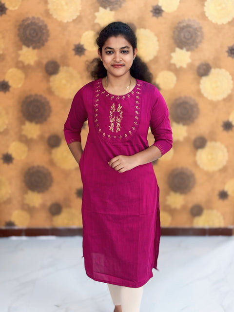 Embroidery Silk Cotton Kurtis - 0001