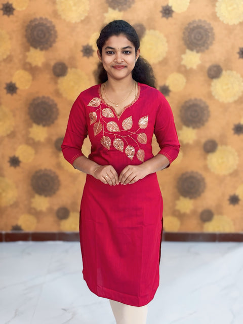 Embroidery Silk Cotton Kurtis - 0002
