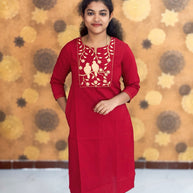 Embroidery Silk Cotton Kurtis - 0003