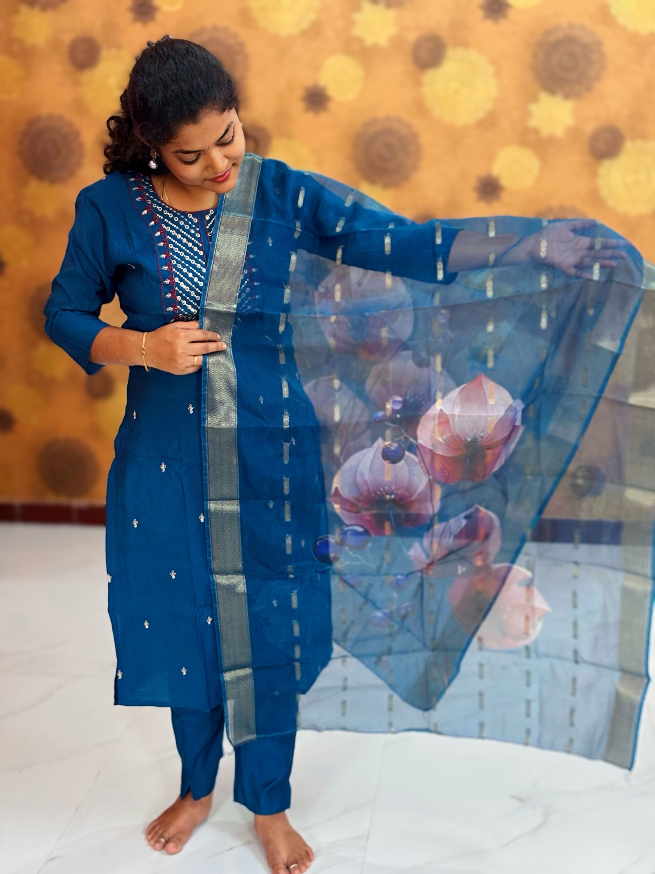 Premium Roman Silk Set with Lining and Dupatta - PRS 1122