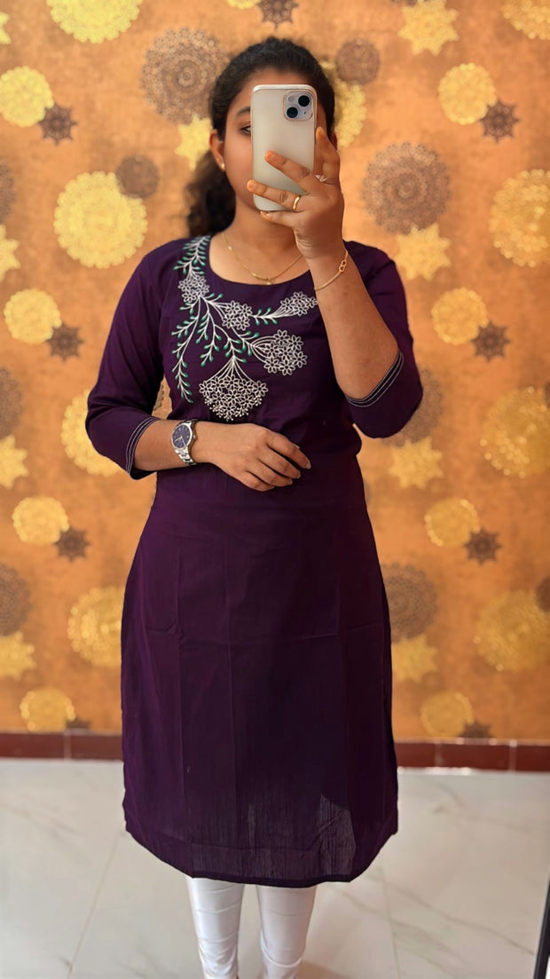 Embroidery Silk Cotton Kurtis - 0006