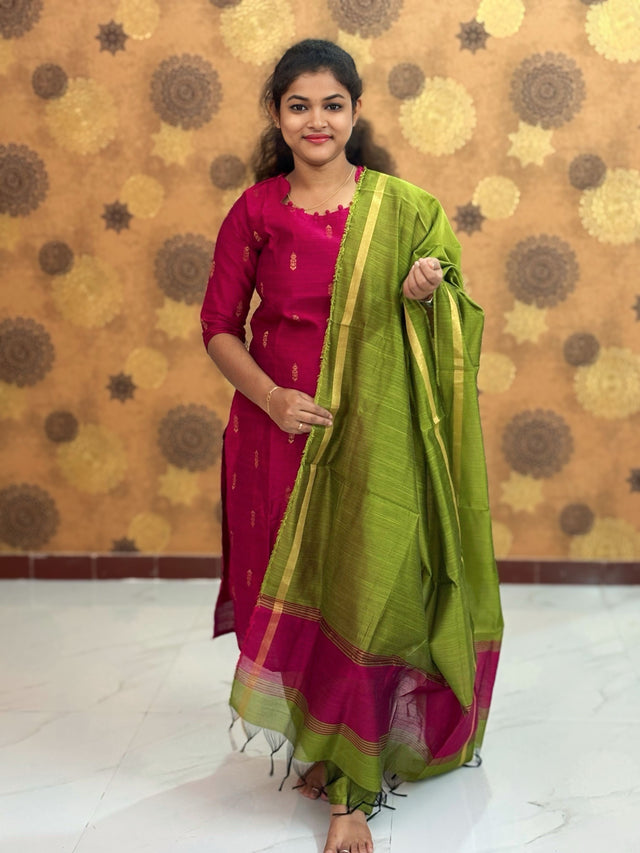 Premium Raw Silk Salwar Set with Lining & Silk Dupatta - RSK 1132