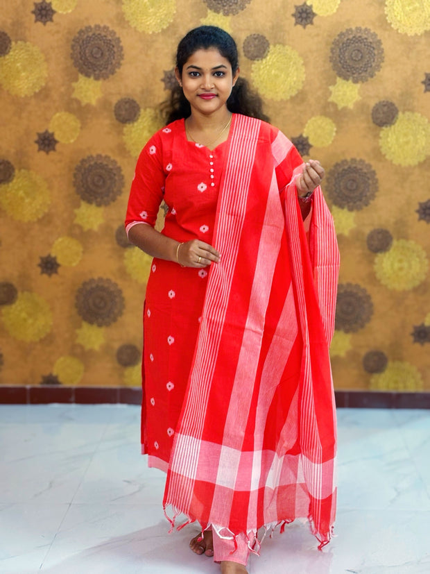 Handloom Butta Cotton Salwar Set with Lining & Cotton Dupatta - HCK 1134