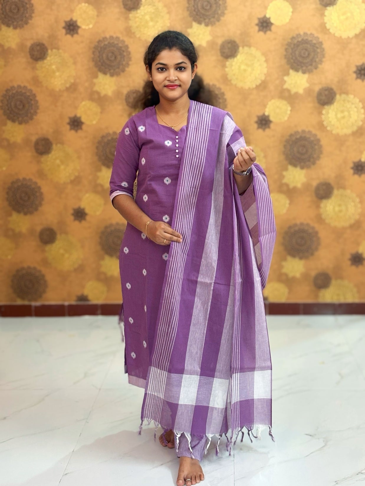 Handloom Butta Cotton Salwar Set with Lining & Cotton Dupatta - HCK 1135