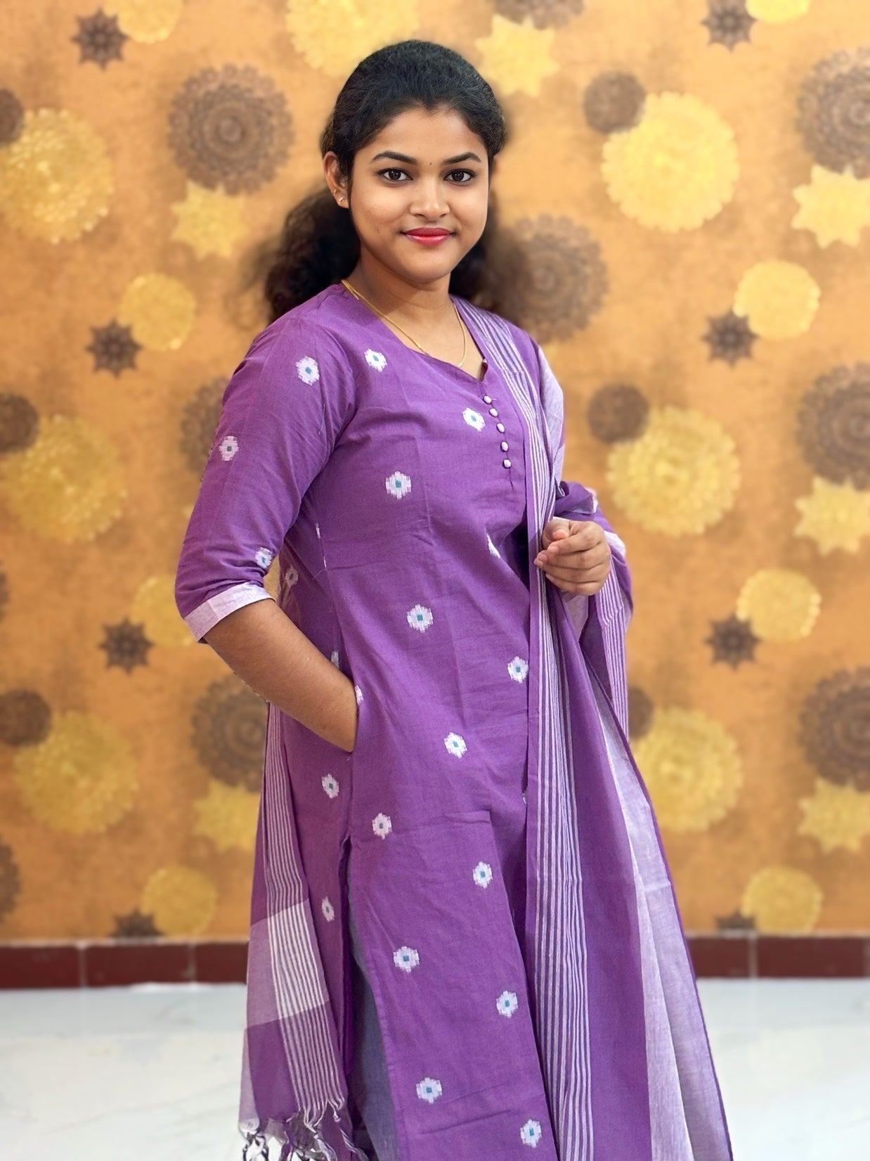 Handloom Butta Cotton Salwar Set with Lining & Cotton Dupatta - HCK 1135