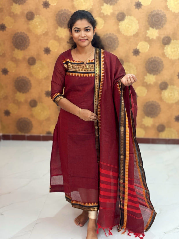 Kanchi Cotton Top & Dupatta with Malarkodi Border - KAC 1137