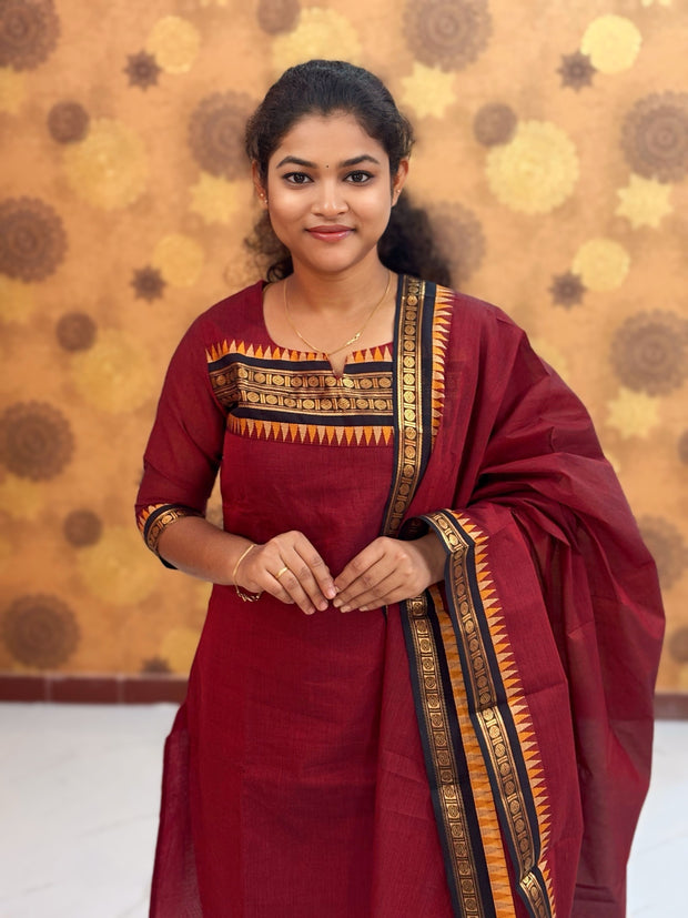 Kanchi Cotton Top & Dupatta with Malarkodi Border - KAC 1137