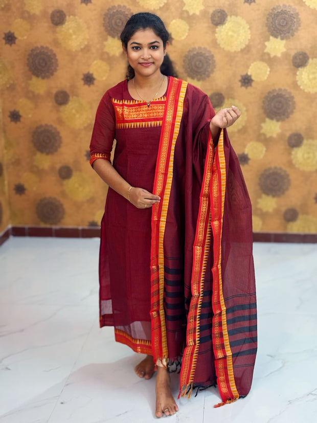 Kanchi Cotton Top & Dupatta with Malarkodi Border - KAC 1136