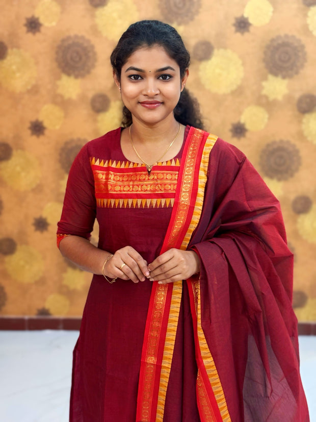 Kanchi Cotton Top & Dupatta with Malarkodi Border - KAC 1136