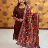 Premium Raw Silk Top with Cotton Lining & Kalamkari Dupatta - RSK 1139