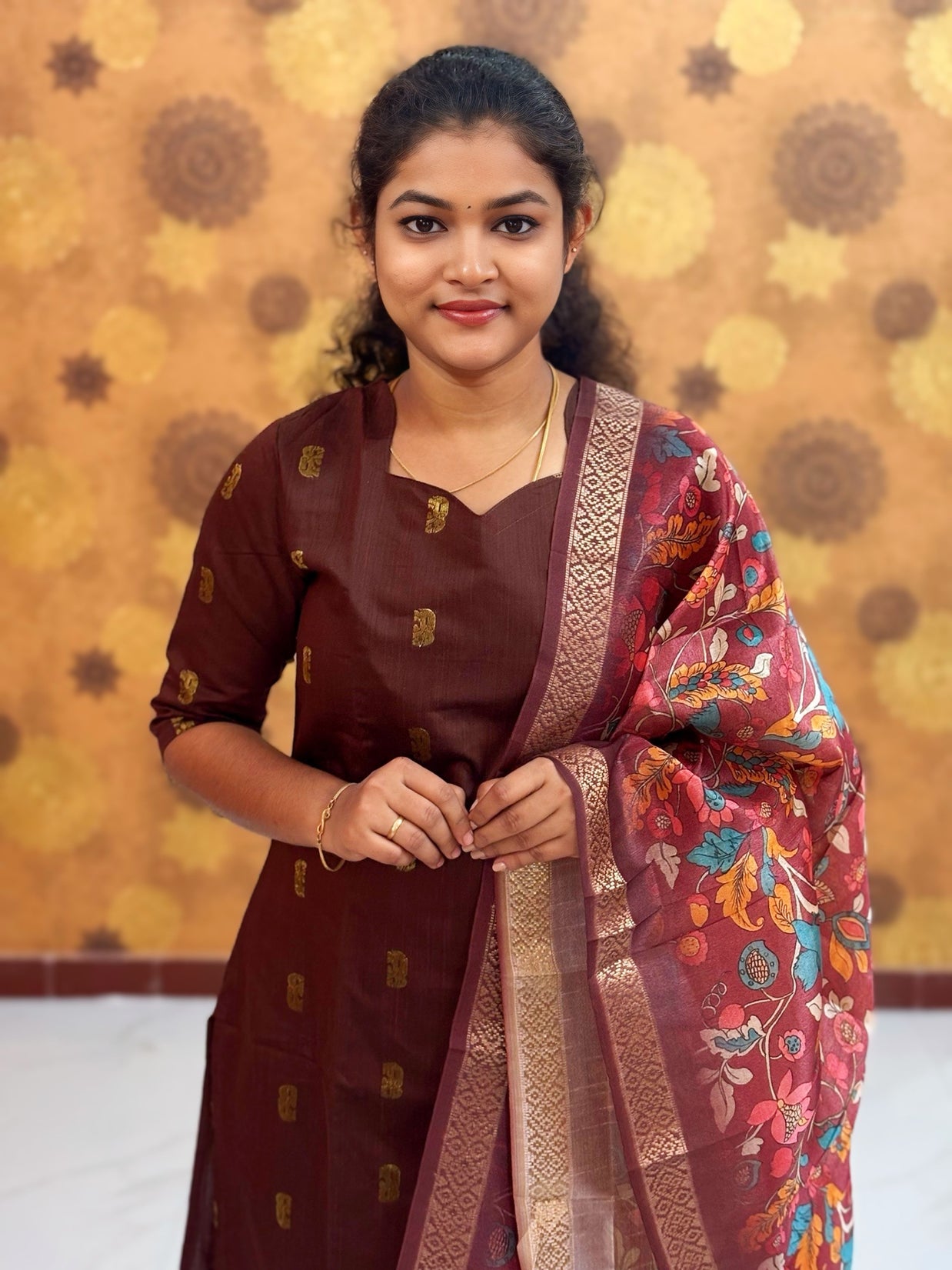 Premium Raw Silk Top with Cotton Lining & Kalamkari Dupatta - RSK 1139