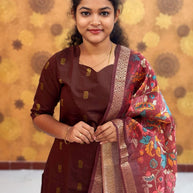 Premium Raw Silk Top with Cotton Lining & Kalamkari Dupatta - RSK 1139