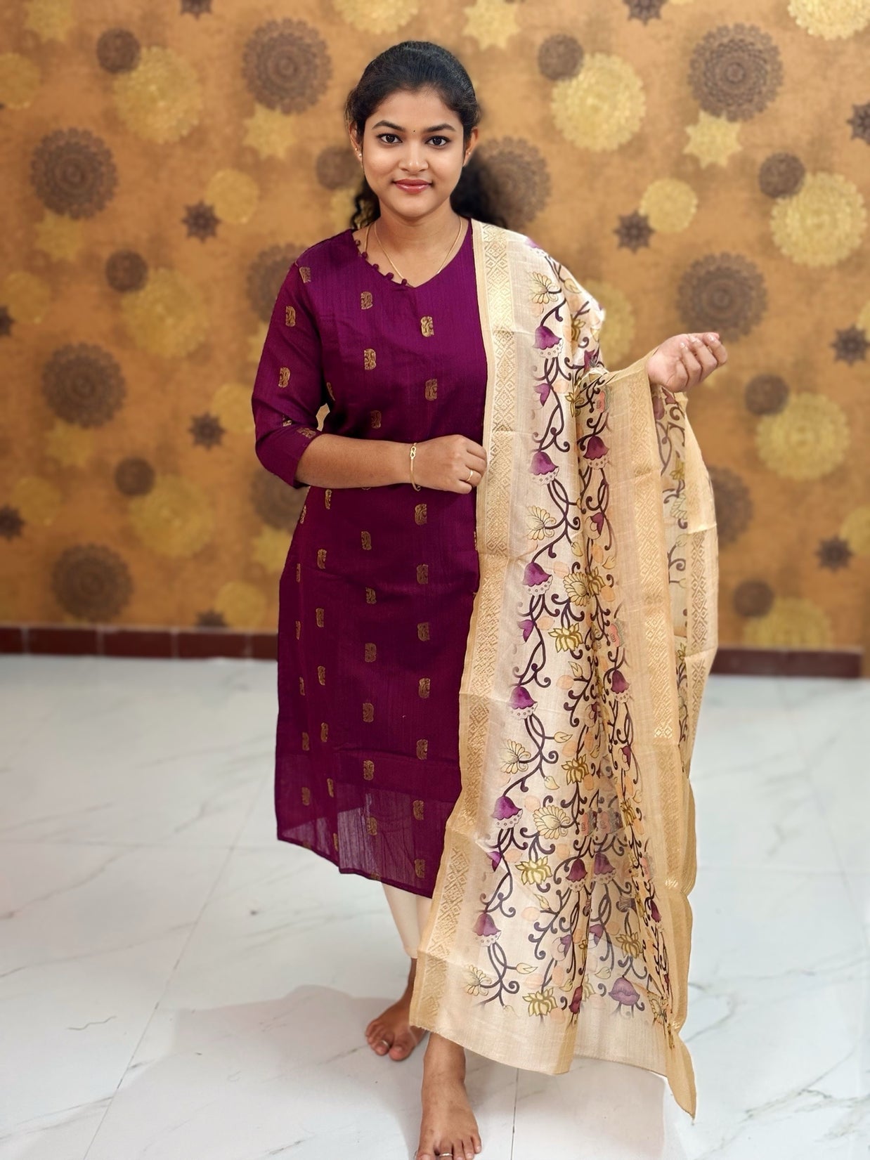 Premium Raw Silk Top with Cotton Lining & Kalamkari Dupatta - RSK 1140