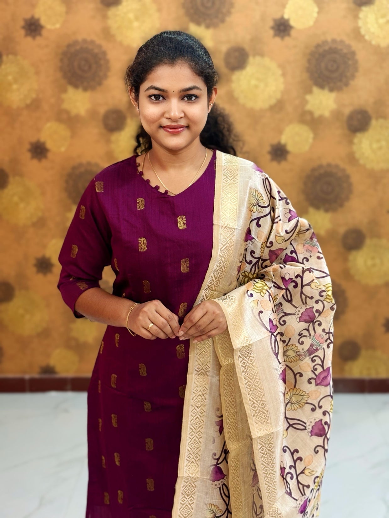 Premium Raw Silk Top with Cotton Lining & Kalamkari Dupatta - RSK 1140