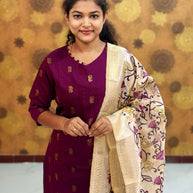 Premium Raw Silk Top with Cotton Lining & Kalamkari Dupatta - RSK 1140