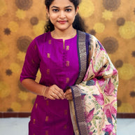 Premium Raw Silk Top with Cotton Lining & Kalamkari Dupatta - RSK 1141