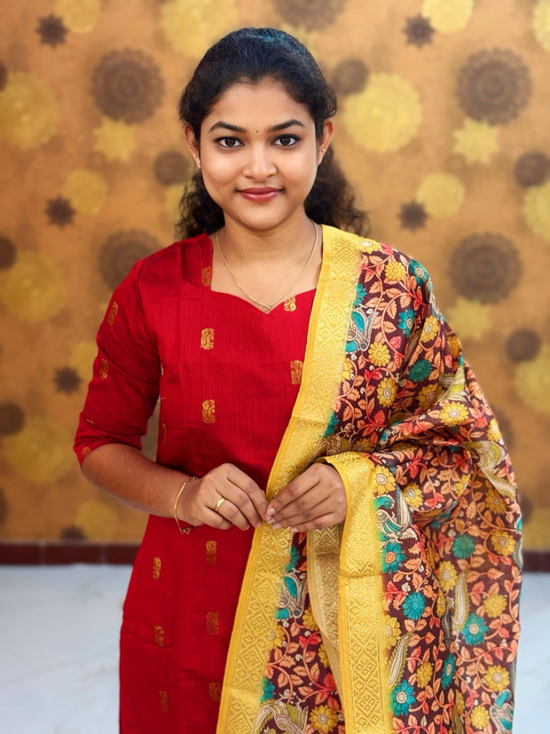 Premium Raw Silk Top Cotton Lining & Kalamkari Dupatta - RSK 1144