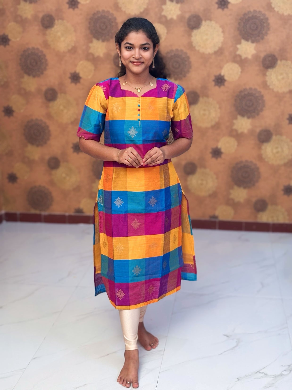 Paazhum Pazhamum Multi Check Butta Raw Silk Kurti with Lining - RSK 0019