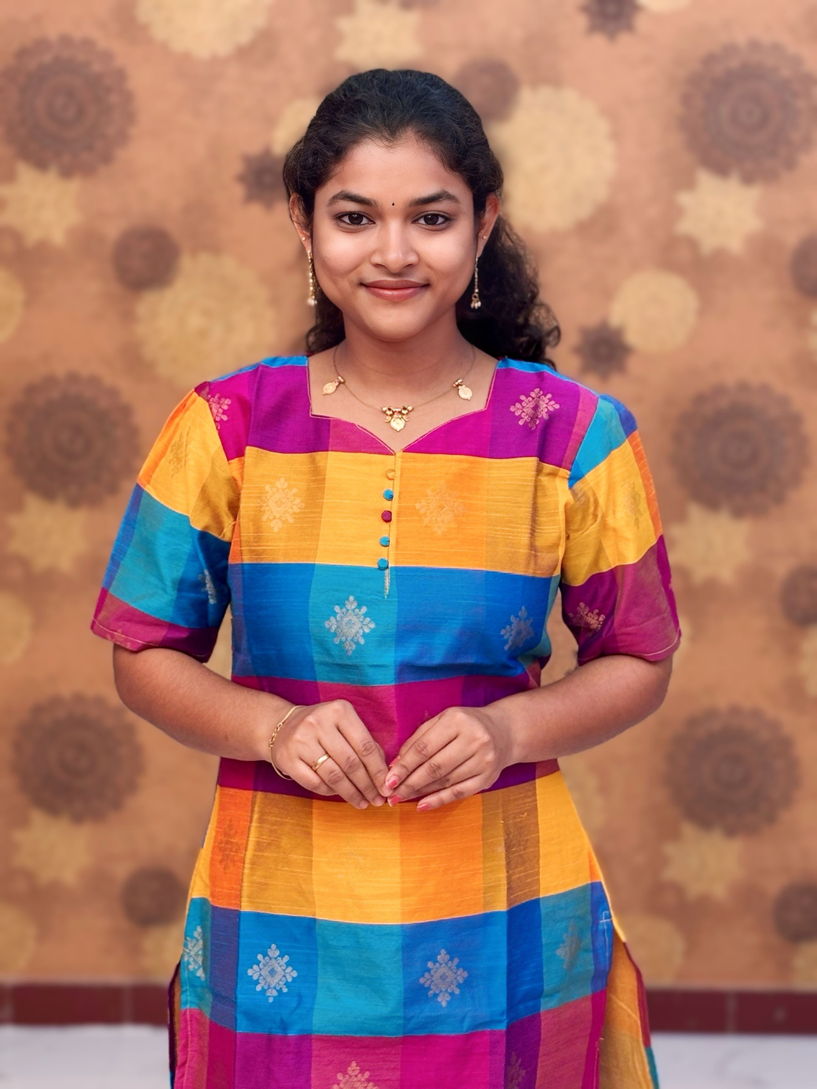 Paazhum Pazhamum Multi Check Butta Raw Silk Kurti with Lining - RSK 0019