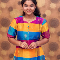 Paazhum Pazhamum Multi Check Butta Raw Silk Kurti with Lining - RSK 0019