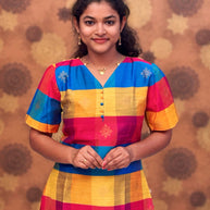 Paazhum Pazhamum Multi Check Butta Raw Silk Kurti with Lining - RSK 0020