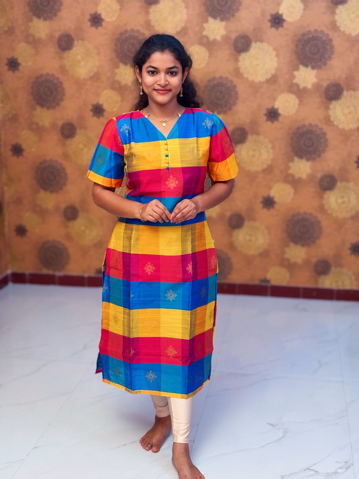 Paazhum Pazhamum Multi Check Butta Raw Silk Kurti with Lining - RSK 0020