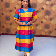 Paazhum Pazhamum Multi Check Butta Raw Silk Kurti with Lining - RSK 0020