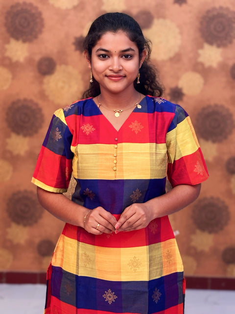 Paazhum Pazhamum Multi Check Butta Raw Silk Kurti with Lining - RSK 0021