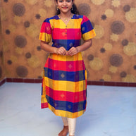 Paazhum Pazhamum Multi Check Butta Raw Silk Kurti with Lining - RSK 0022