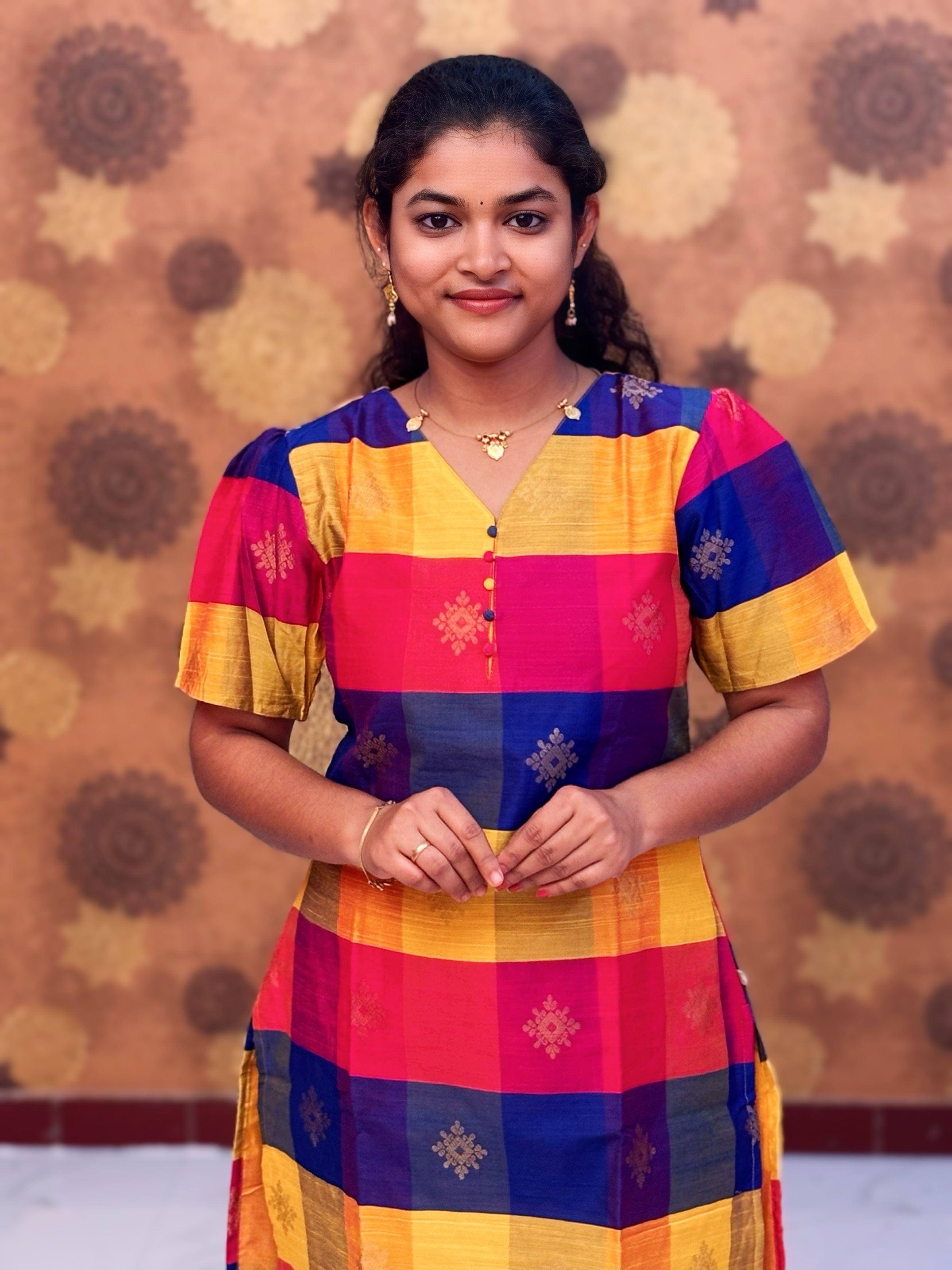 Paazhum Pazhamum Multi Check Butta Raw Silk Kurti with Lining - RSK 0022