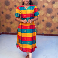 Paazhum Pazhamum Multi Check Butta Raw Silk Kurti with Lining - RSK 0023