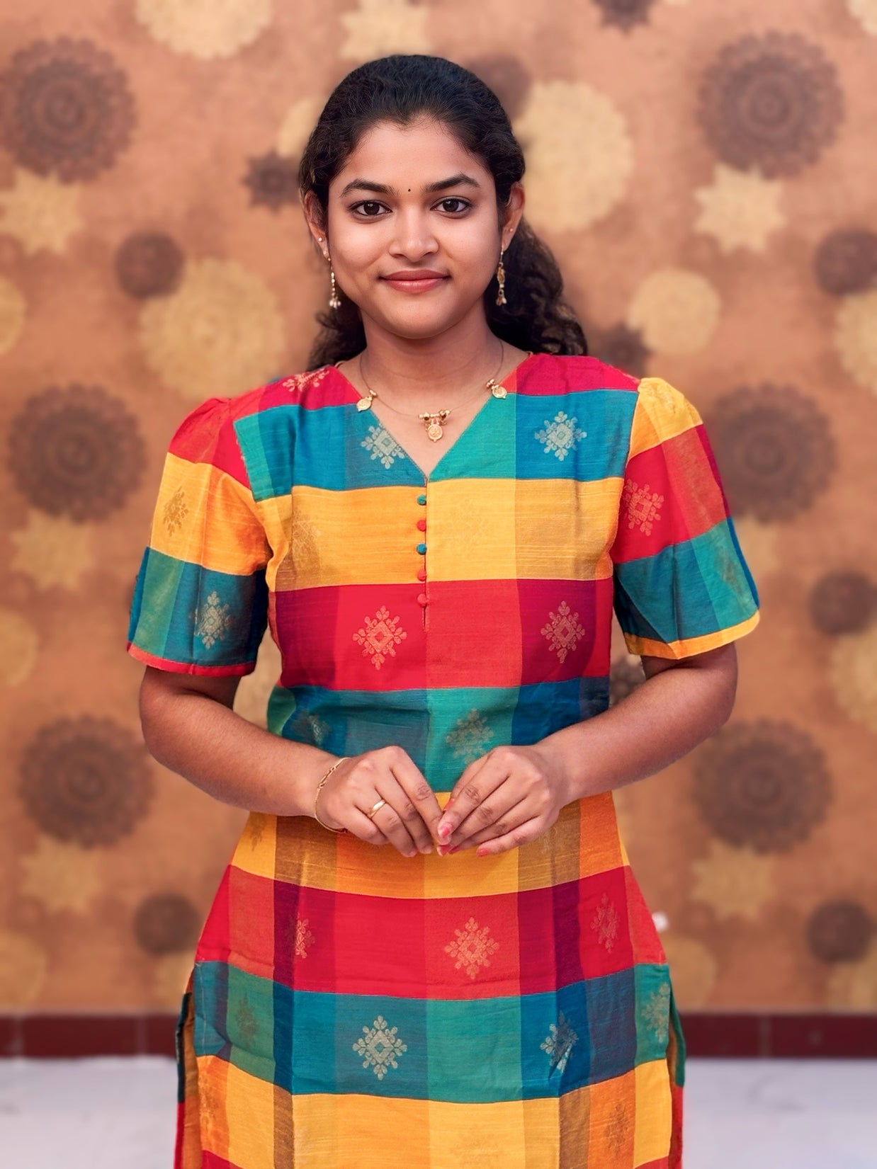 Paazhum Pazhamum Multi Check Butta Raw Silk Kurti with Lining - RSK 0023