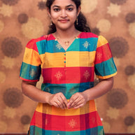 Paazhum Pazhamum Multi Check Butta Raw Silk Kurti with Lining - RSK 0023