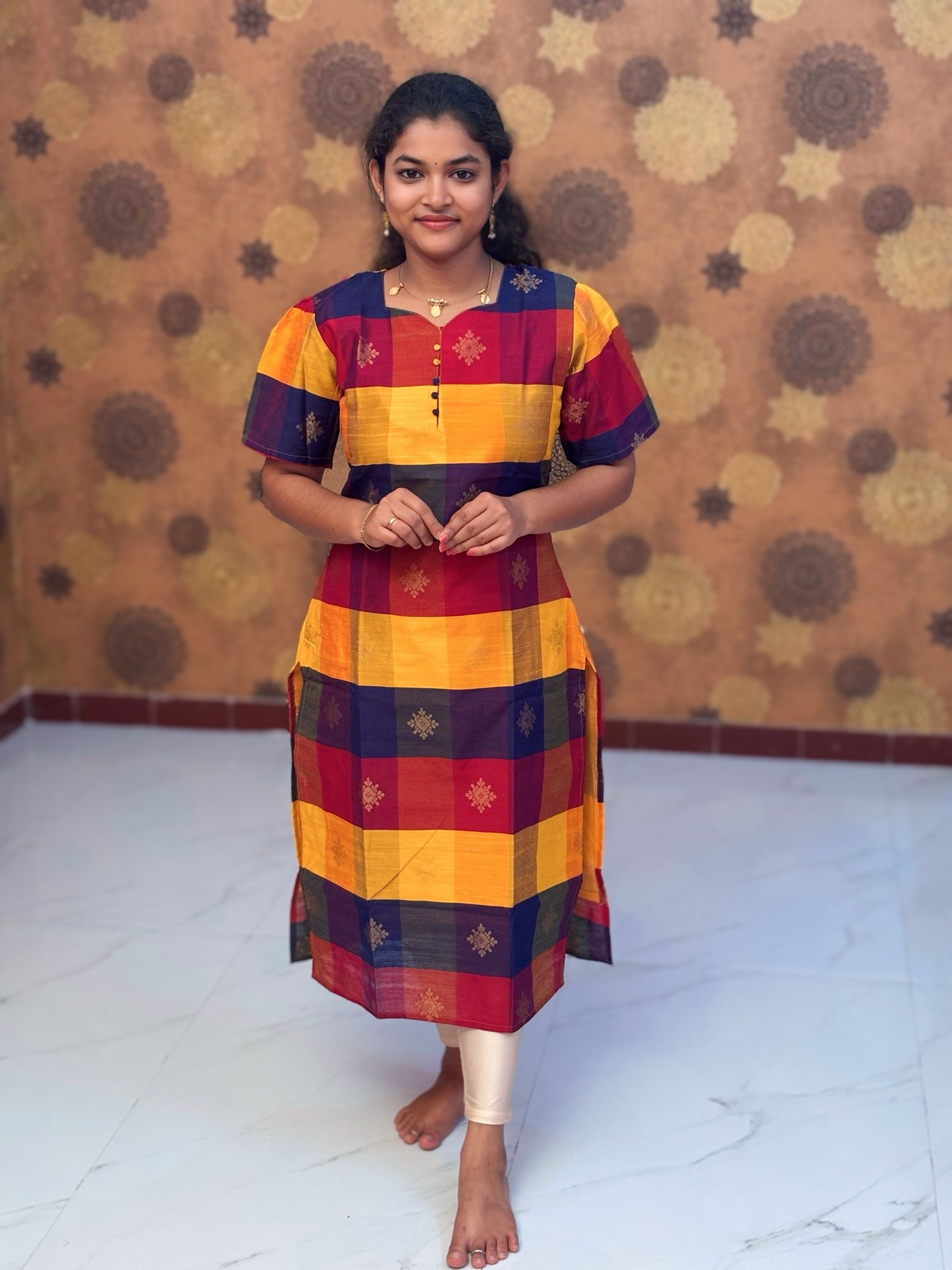 Paazhum Pazhamum Multi Check Butta Raw Silk Kurti with Lining - RSK 0024