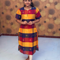 Paazhum Pazhamum Multi Check Butta Raw Silk Kurti with Lining - RSK 0024