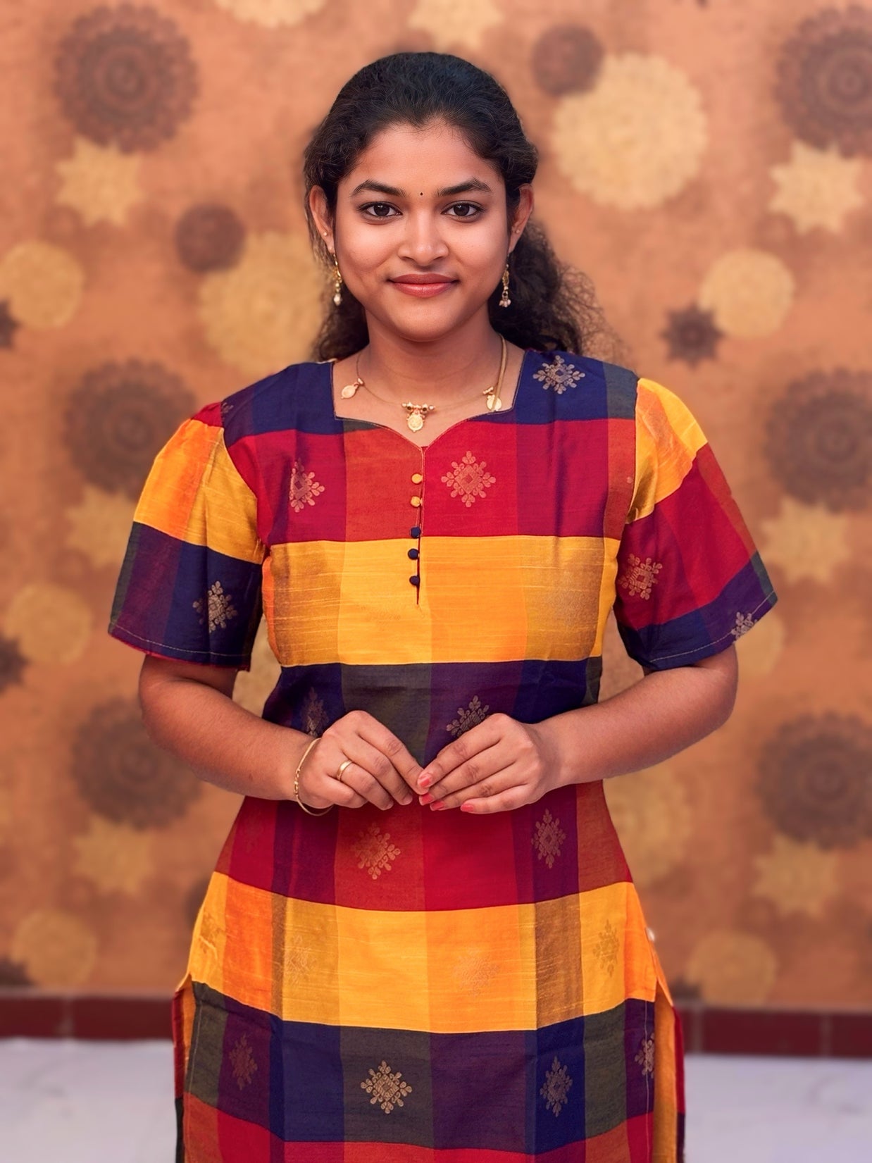 Paazhum Pazhamum Multi Check Butta Raw Silk Kurti with Lining - RSK 0024