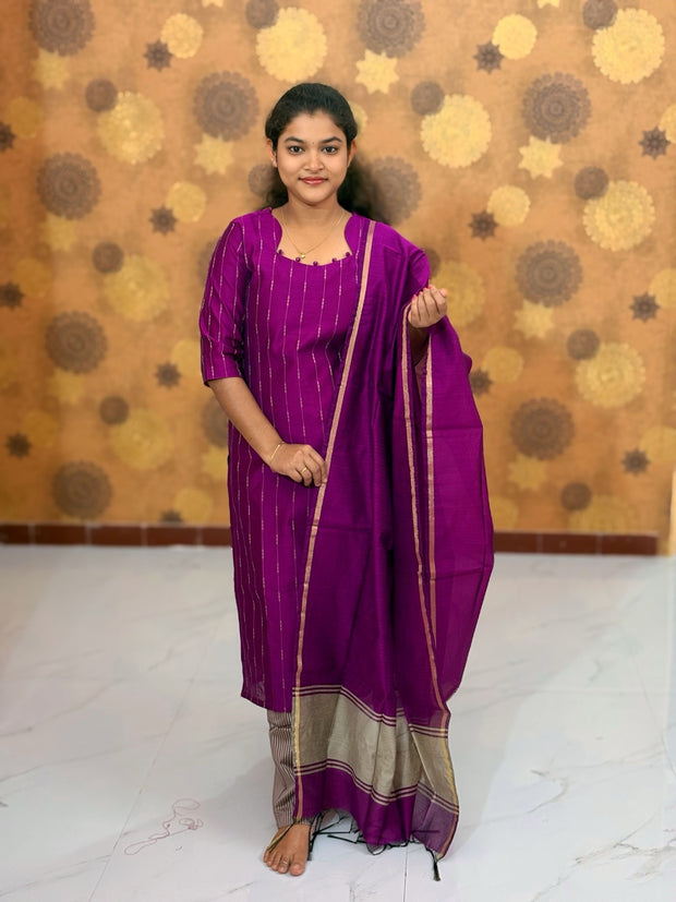 Premium Raw Silk Salwar Set with Lining & Silk Dupatta - RSK 1140