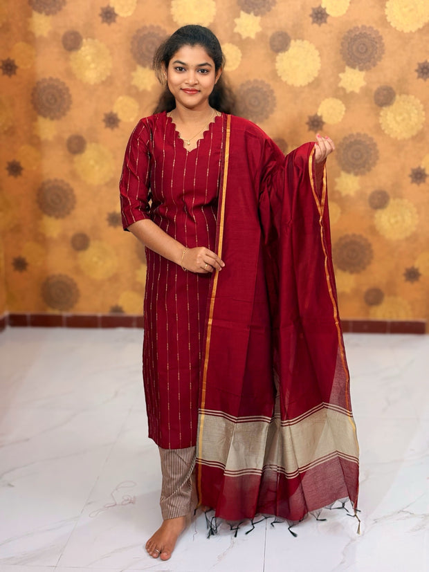 Premium Raw Silk Salwar Set with Lining & Silk Dupatta - RSK 1141