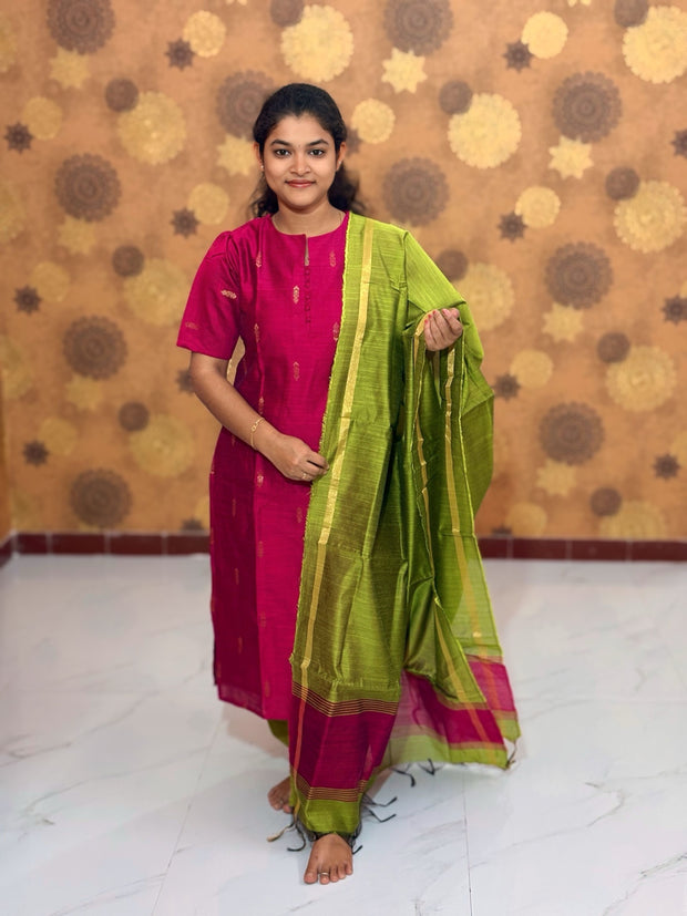 Premium Raw Silk Salwar Set with Lining & Silk Dupatta - RSK 1142