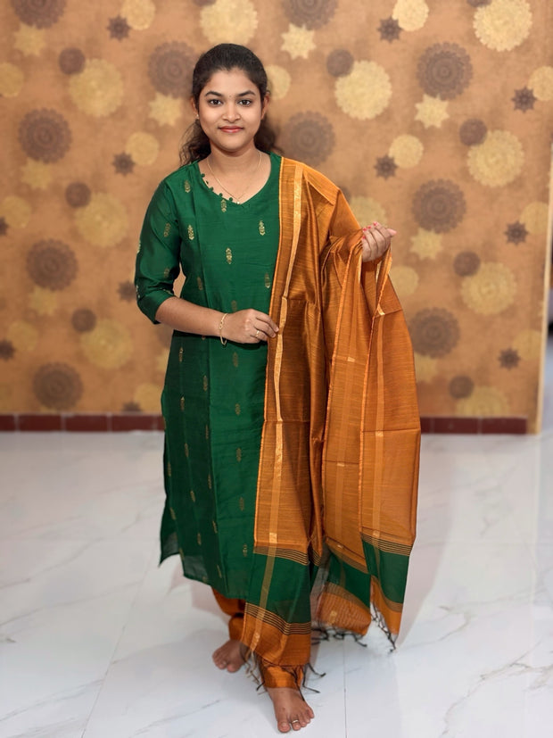 Premium Raw Silk Salwar Set with Lining & Silk Dupatta - RSK 1143