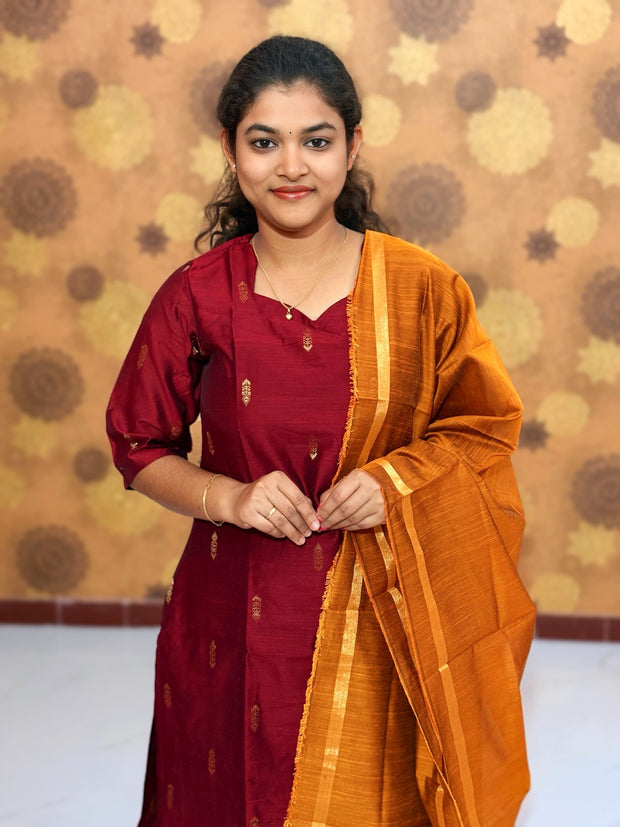 Premium Raw Silk Salwar Set with Lining & Silk Dupatta - RSK 1145