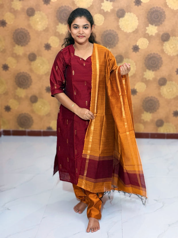 Premium Raw Silk Salwar Set with Lining & Silk Dupatta - RSK 1145