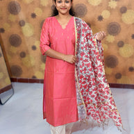 Premium Butter Silk Salwar Set with Lining & Kalamkari Dupatta - PCR 1151