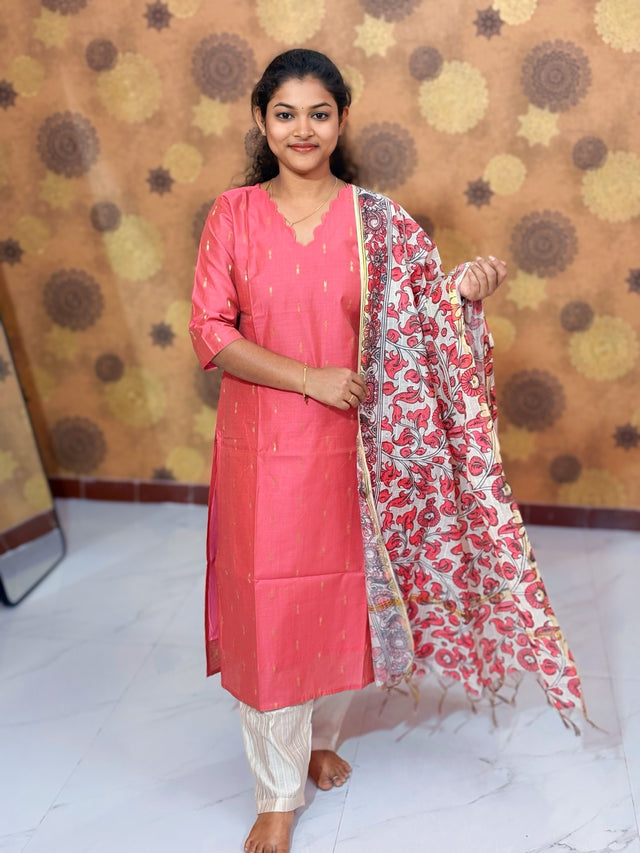 Premium Butter Silk Salwar Set with Lining & Kalamkari Dupatta - PCR 1151